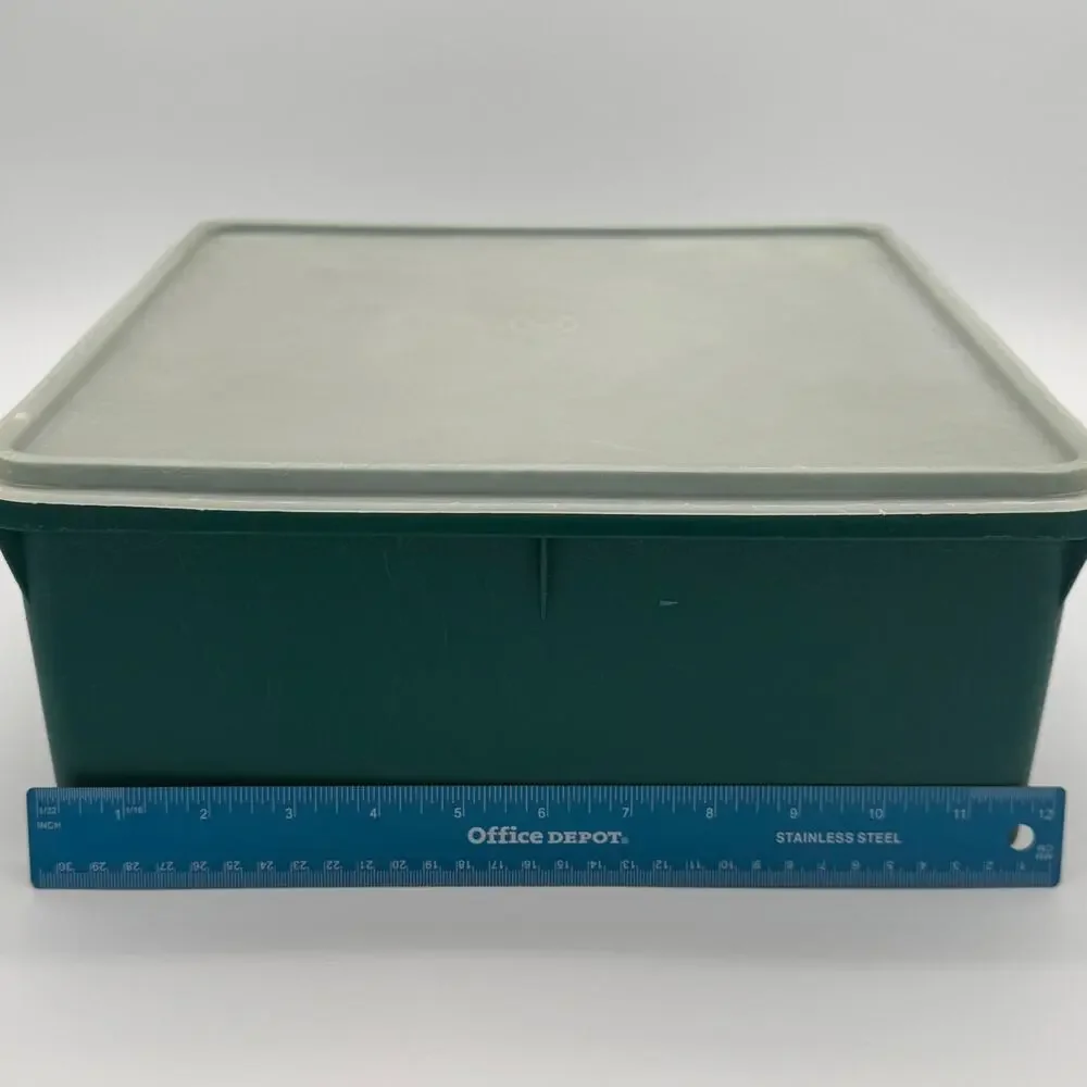 Vintage Tupperware Green Square Storage Keeper 166 Container Clear Lid Retro
